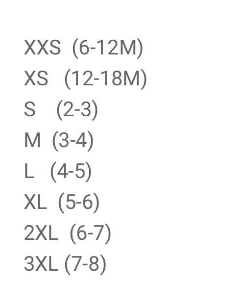 Size Chart Character 2 Piece Set 