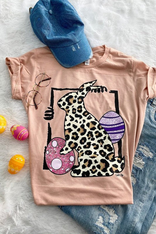 Leopard Bunny True to size on bella canva  Heather Peach Short Sleeve