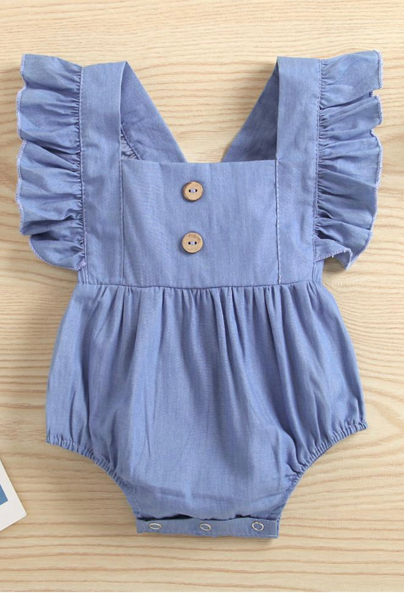 Baby girl blue ruffle sleeve romper 