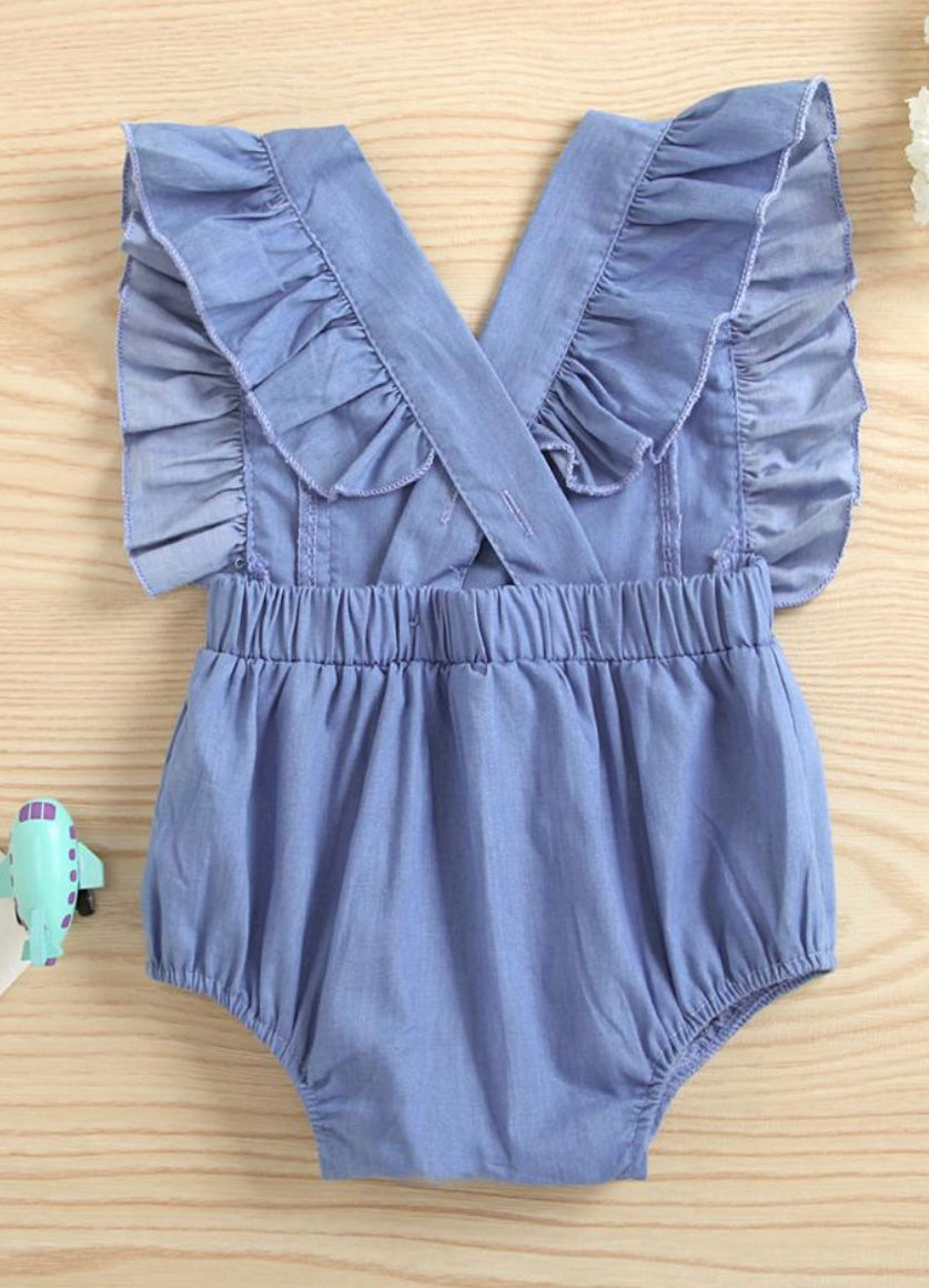 Baby girl blue ruffle sleeve romper 