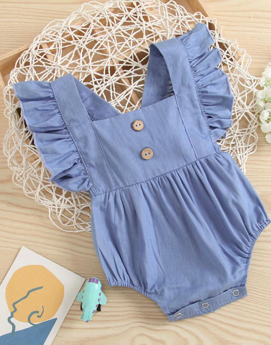 Baby girl blue ruffle sleeve romper 