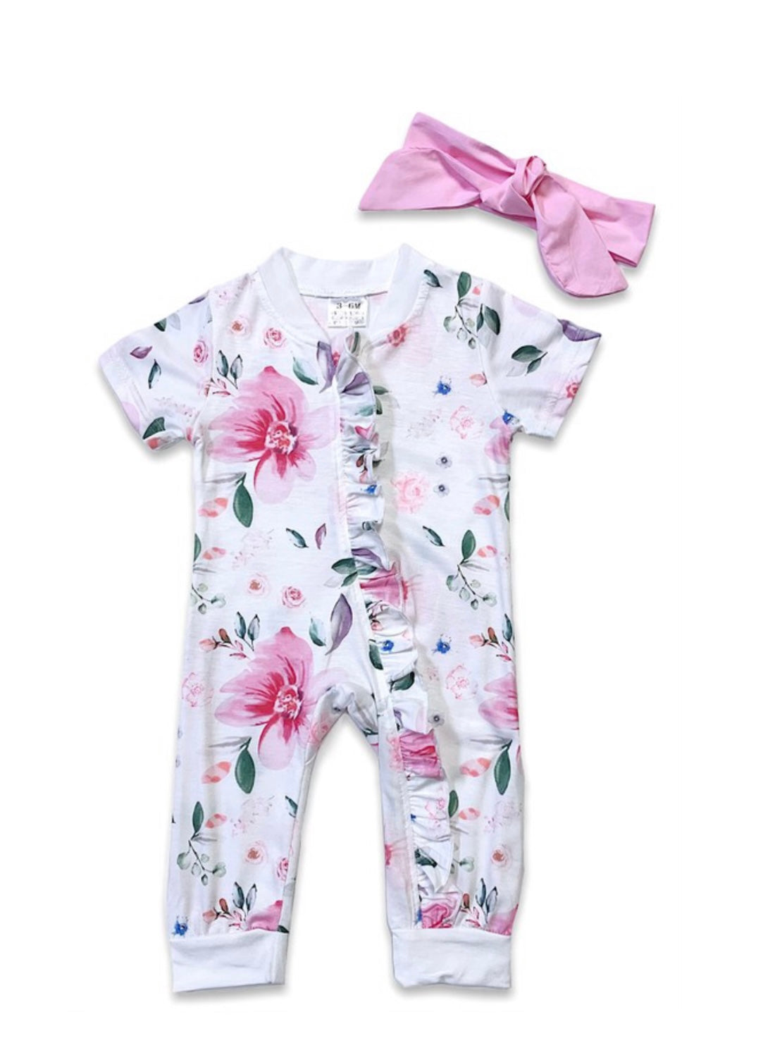 Floral Bodysuit w/ Adjusted Headband  97% Cotton, 3% Spandex As Pictured Floral Printed Adjusted Headband Included 