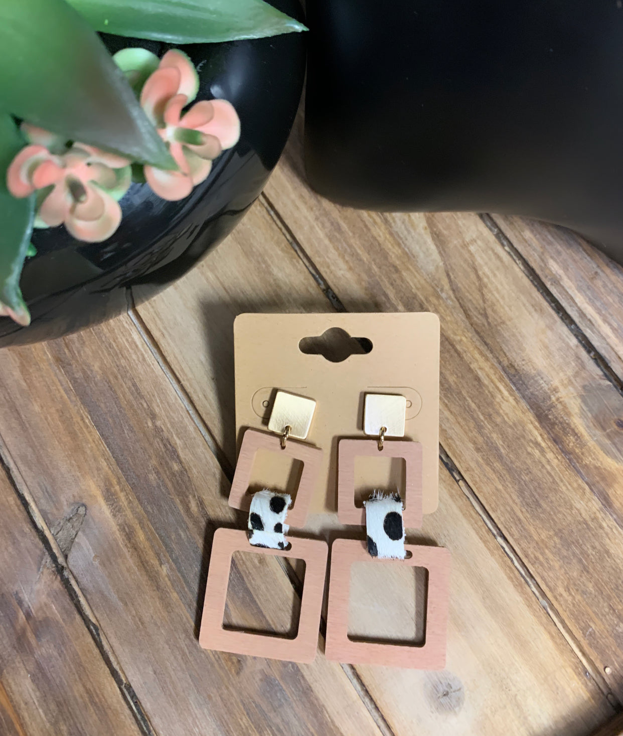 Square wood Earrings