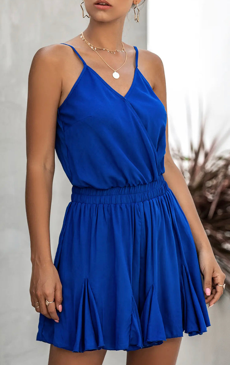 Solid Blue Ruffle Romper