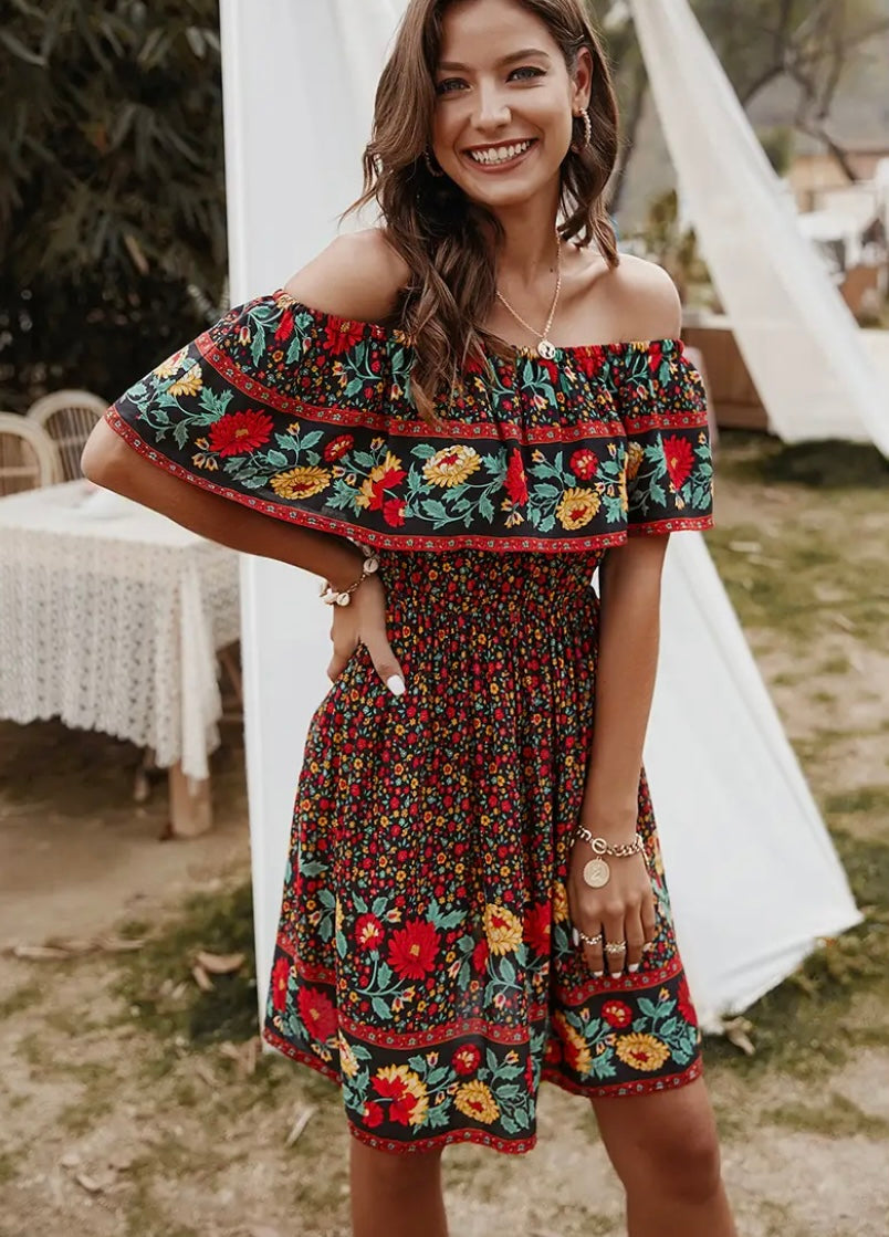 Off Shoulder Floral Dress