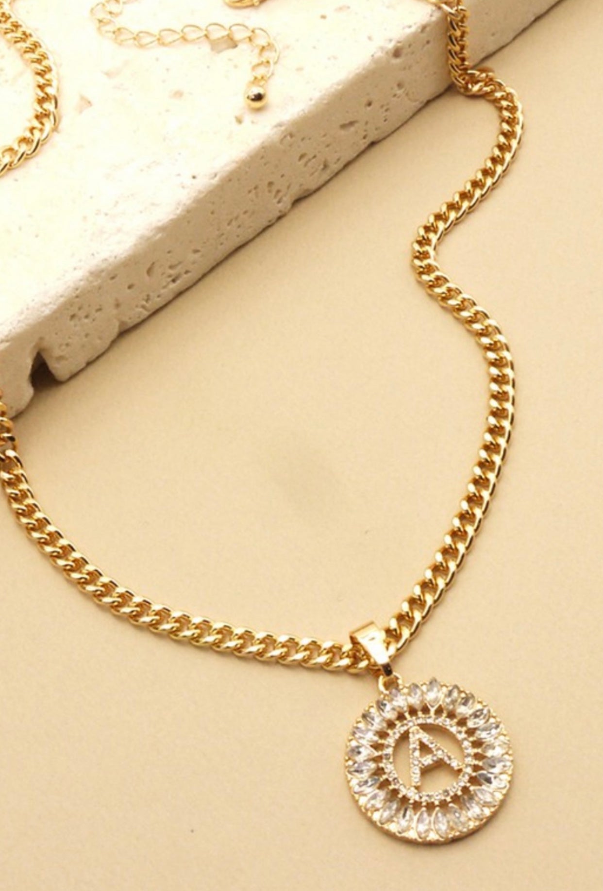 Rhinestone Initial Chain Necklace