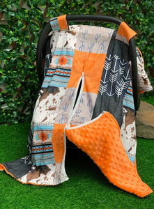 Orange With Arrows & Cow Printed Car Seat Cover