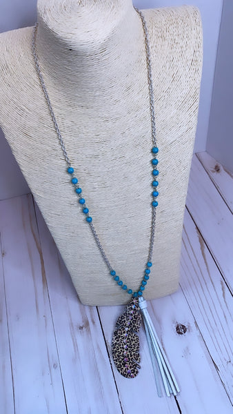 Leopard Feather Print Necklace   *Lead Nickel Compliant 