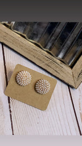 Gold Pearl Pave Studs   * Lead & Cadmium Compliant 