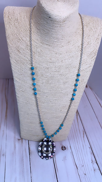 Plaid Horse Shoe Necklace   *Lead Nickel Compliant 