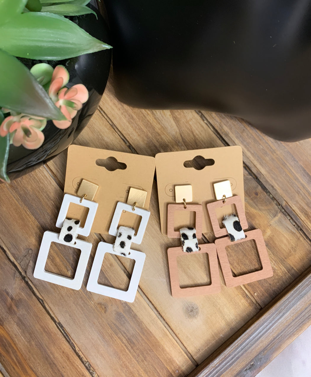 Square wood Earrings