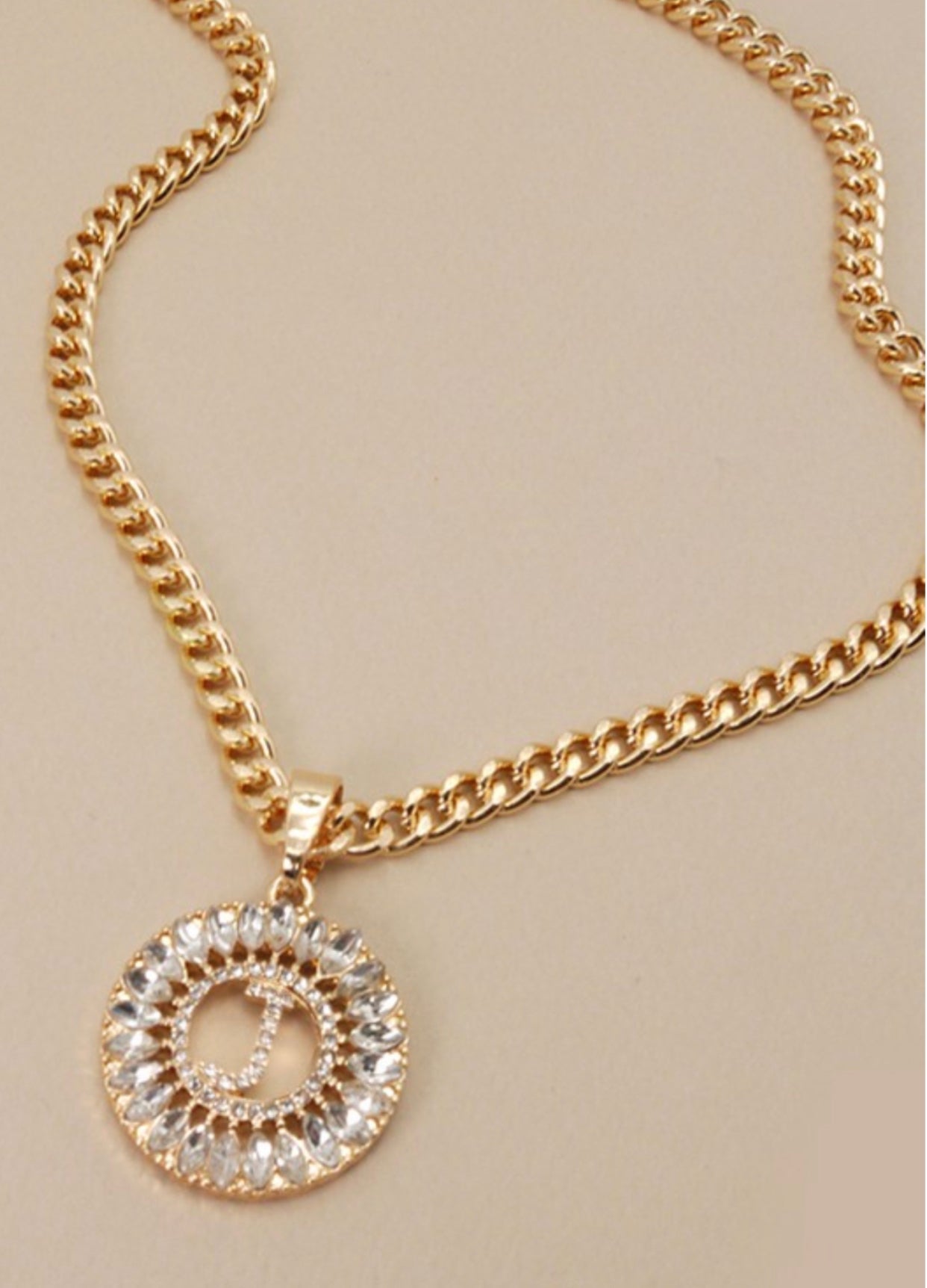 Rhinestone Initial Chain Necklace