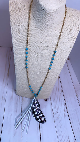 Plaid Feather Print Necklace   *Lead Nickel Compliant 